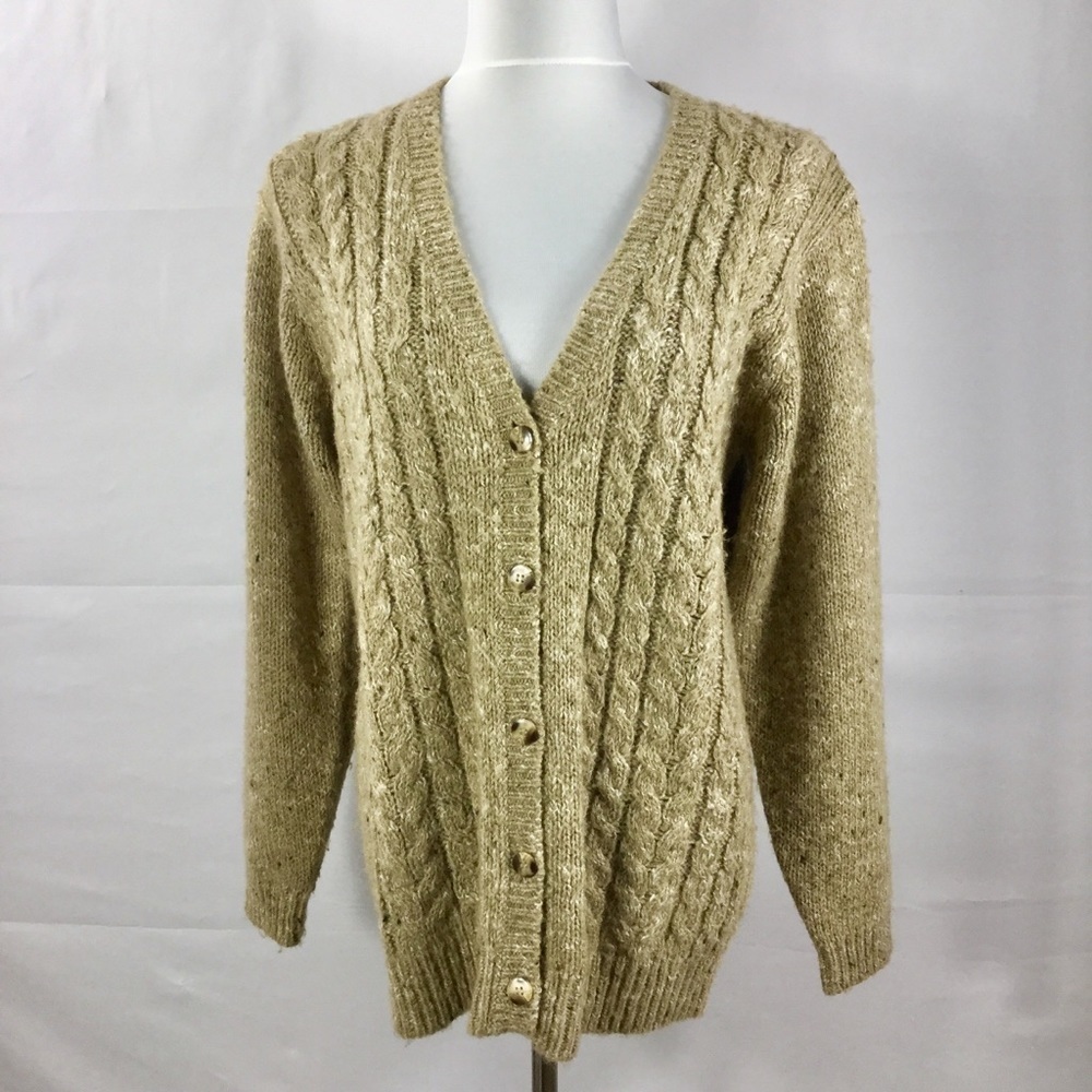 Vintage Alison Craig Wool Blend Cable Knit Button Front Cardigan Sweater Size M